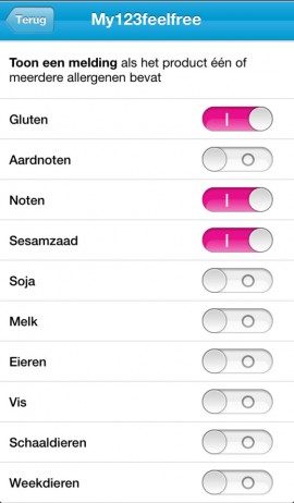 Fooddler allergieën aangeven