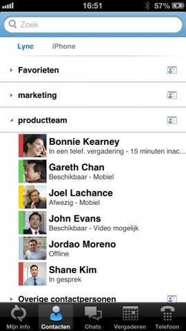 Lync 2013 iPhone-app contacten