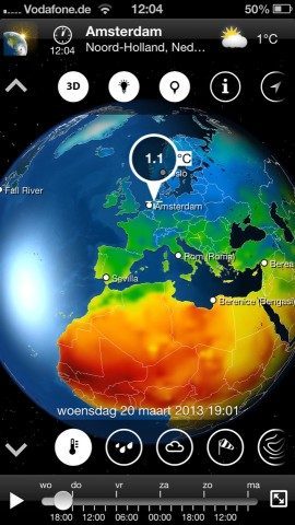 MeteoEarth planeet temperatuurkaart iPhone