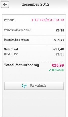 MijnTele2 App factuurgegevens