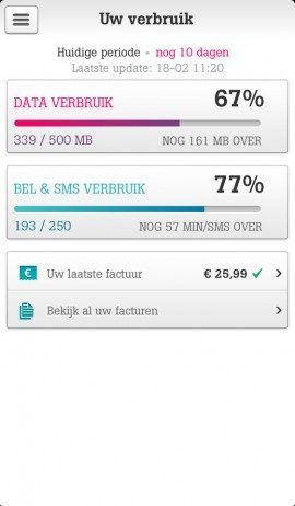 MijnTele2 App verbruikspercentages iPhone-app