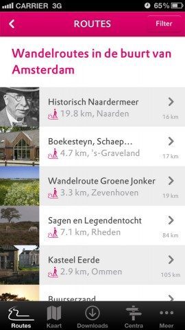 Natuurroutes iPhone overzicht wandelingen