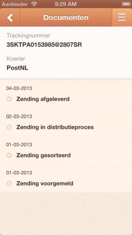 Parcel verzendstatus iPhone iPad details