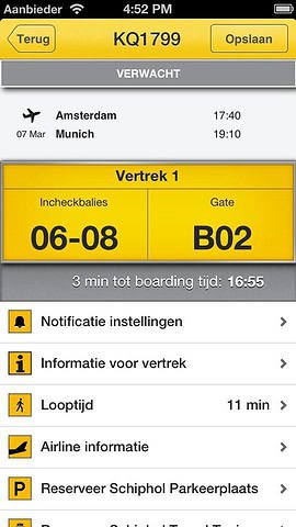 Schiphol iPhone-app vluchtinformatie