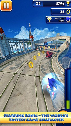 Sonic Dash screenshot gekruld grijs
