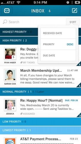 Taskbox Mail 2.0 inbox op prioriteit