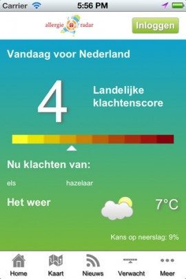 Allergieradar landelijke klachtenscore pollen iPhone