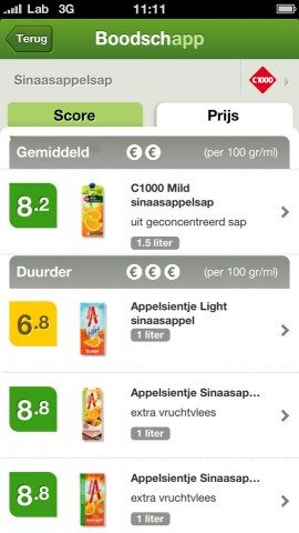 Boodschapp prijsvergelijk op iPhone