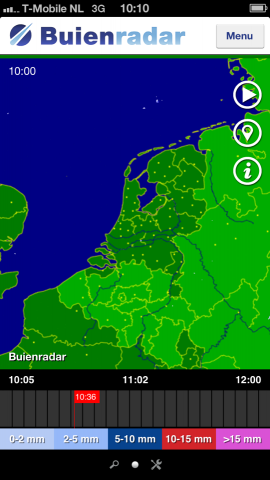 Buienradar kaart vooruit scrubben iPhone