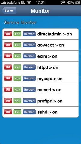 DA for iPhone serverbeheer service monitor