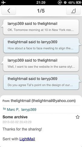 Lightmail conversatieweergave iPhone