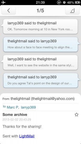 Lightmail conversatieweergave iPhone