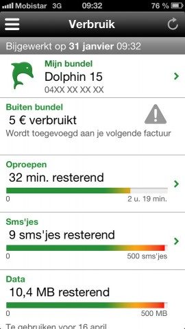 MyMobistar datavebruik en beltegoed-app iPhone