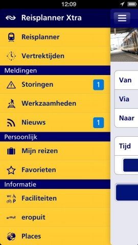 NS Reisplanner Xtra nieuw menu