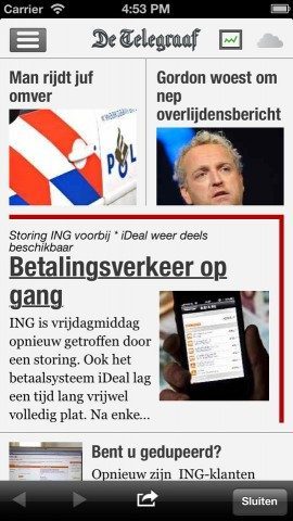 Pocketgids iPhone-app startpagina Telegraaf