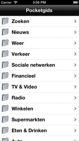 Pocketgids iPhone overzicht categorieën