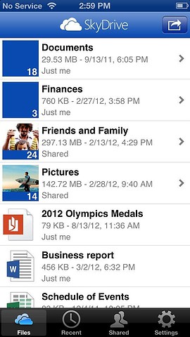 SkyDrive online opslag mappen iPhone