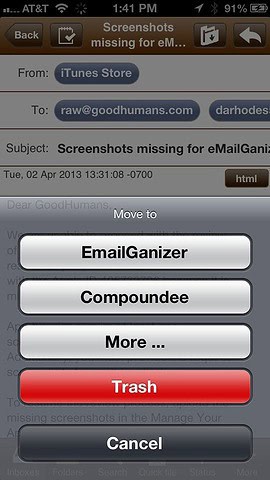 eMailGanizer iPhone verplaatsen