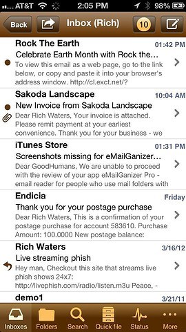 eMailGanizer inbox bruine interface