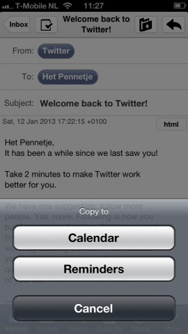 eMailGanizer kopiëren naar agenda en reminders
