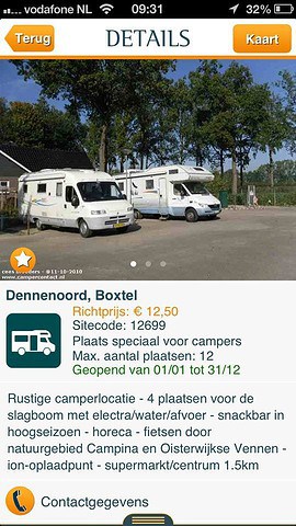 Camperplaats informatie camping op iPhone
