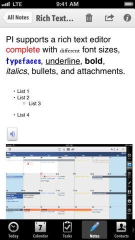 Pocket Informant rich text editor iPhone