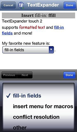TextExpander fill-in snippet iPhone