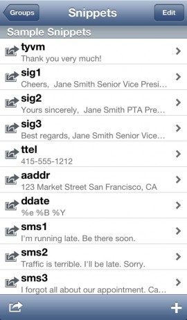 TextExpander iPhone snippets