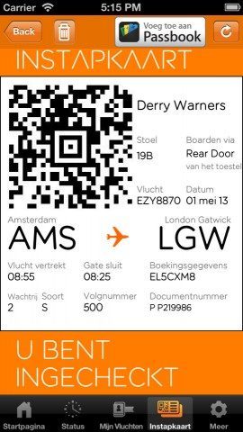 easyJet instapkaart voor Passbook