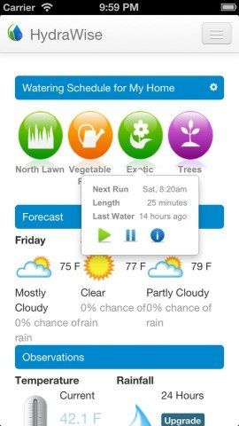 HydraWise iPhone hoofdscherm