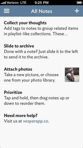 Vesper iPhone notities overzicht
