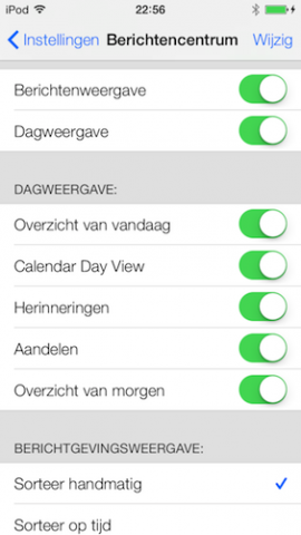 Instellingen Berichtencentrum Vandaag iOS 7