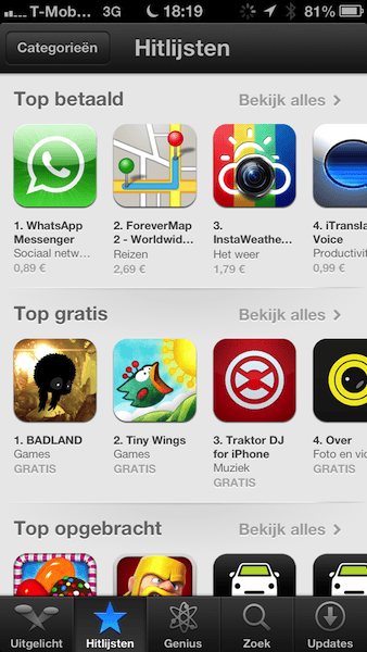 App Store hitlijst iOS 6