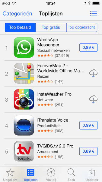 App Store hitlijst iOS 7