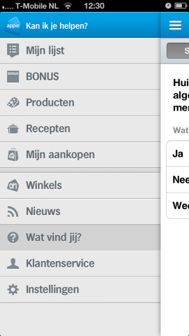 Appie nieuwe schuifmenu