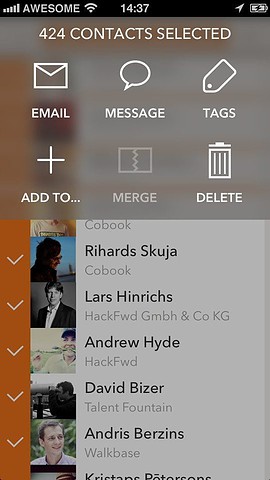 Cobook Contacts iPhone opties met contacten