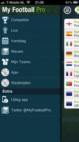 My Football Pro schuifmenu