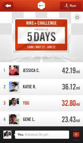 Nike plus Challenge vrienden highscore