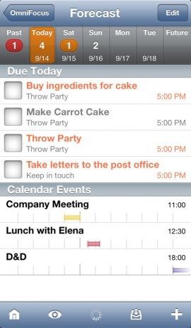 OmniFocus taken en agenda onder elkaar