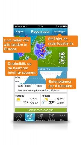 Weerplaza iPhone-app screenshot regenradar