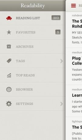 Readability iPhone menu