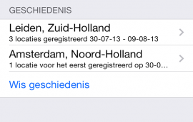 Veelbezochte locaties history iOS 7