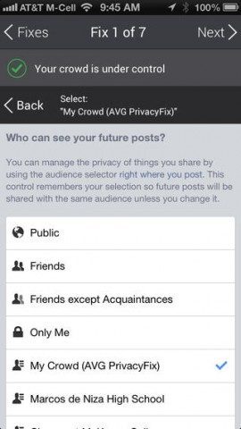 AVG PrivacyFix wie zien je FB berichten