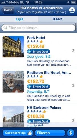 Booking.com gevonden hotels iPhone