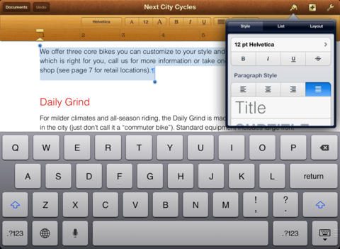 Pages iPad iOS tekstverwerker Microsoft Word