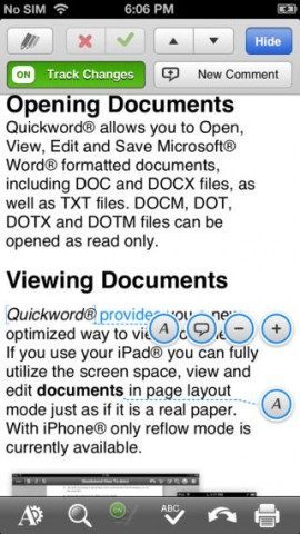 Quickoffice tekst bewerken iPhone