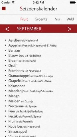 Receptenmaker seizoenskalender iPhone