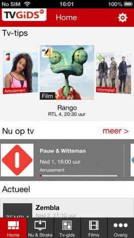TVGids.nl iPhone-hoofdpagina