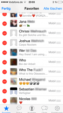 WhatsApp iOS 7 favoriete contacten