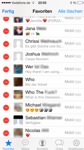 WhatsApp iOS 7 favoriete contacten